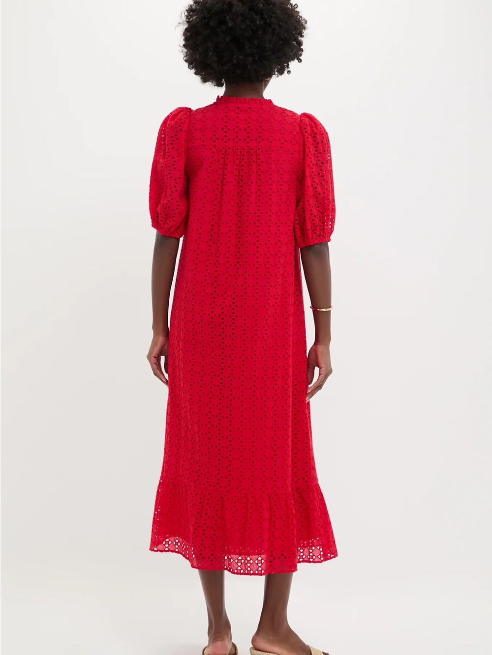 Tuckernuck Red Eyelet Lace Tryall Midi Dress with Puff Sleeves - Picture 5 of 6
